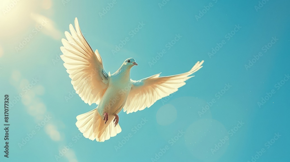 A dove soaring through a clear blue sky, a universal symbol of peace and freedom A dove soaring through a clear blue sky, a universal symbol of peace and freedom