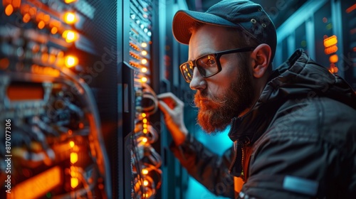 Wallpaper Mural Technician installing new hardware in a cloud data center with organized cable management Torontodigital.ca