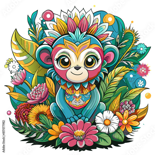 A detailed illustration vector of a cute monkey sticker - Generative AI 