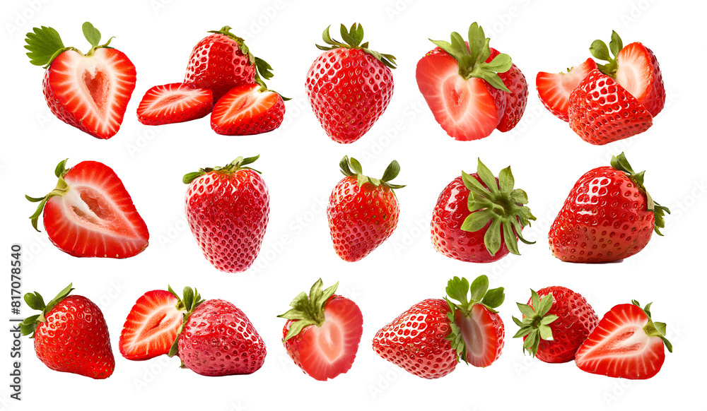 Sliced and Whole Strawberries Isolated on Transparent Sliced and Whole Strawberries Isolated on Transparent