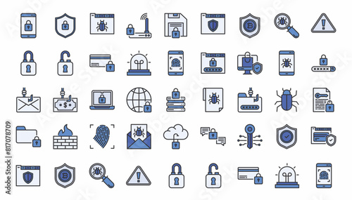 Set of Cyber Security line icons