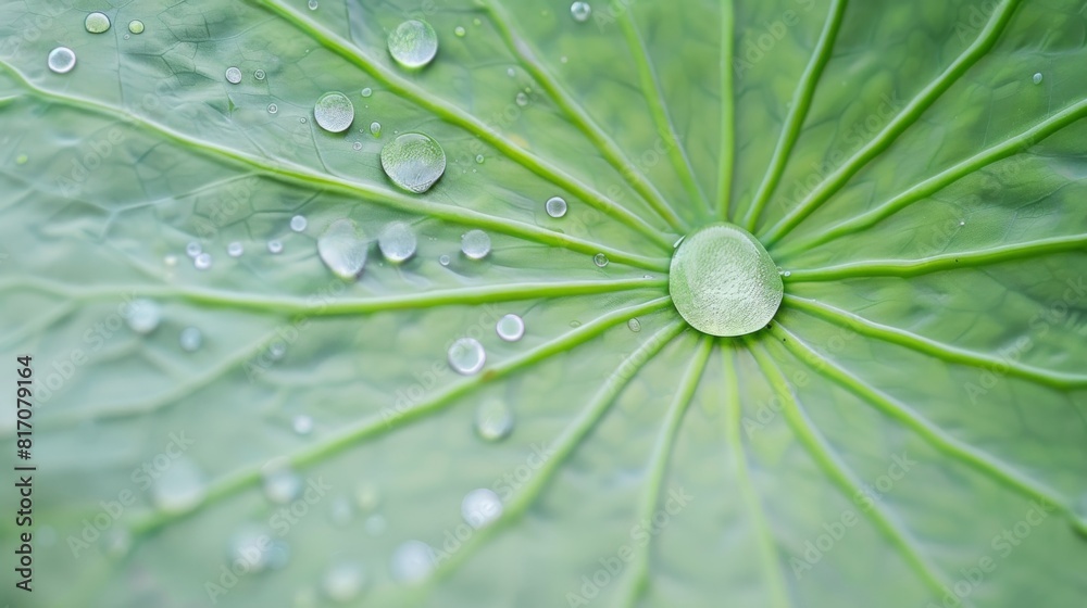 Close-up of dewdrops forming a pattern on the surface of a lotus leaf, symbolizing purity and tranquility. Close-up of dewdrops forming a pattern on the surface of a lotus leaf, symbolizing purity and tranquility.