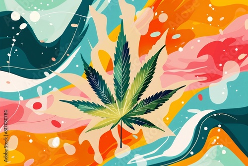 Vibrant Cannabis Leaf on Abstract Colorful Background