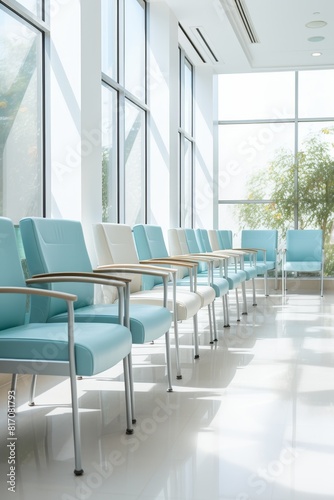 Empty chairs in a waiting area of a medical facility
