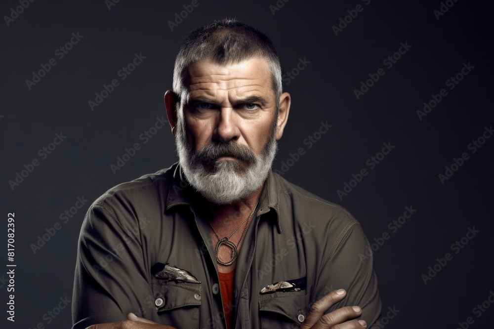 mature rough looking man photographed on studio with hard lighting