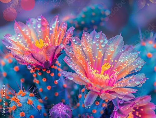 A vibrant  blooming desert cactus after a rare rainstorm  golden ratio composition  high detail  8k resolution