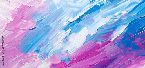 Abstract painting featuring pastel pink and blue brush strokes with white accents, creating a serene backdrop for creative projects and modern designs