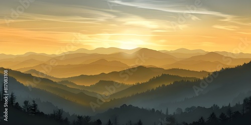 Digital comicstyle landscape of Great Smoky Mountains National Park in North Carolina. Concept Mountains, National Park, North Carolina, Great Smoky Mountains, Comic Style photo