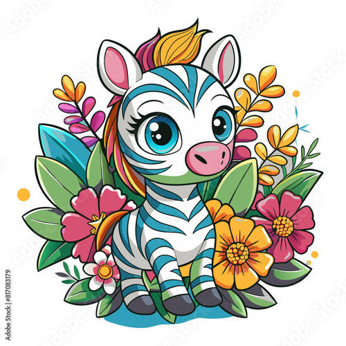 A detailed illustration vector of a cute zebra sticker - Generative AI 