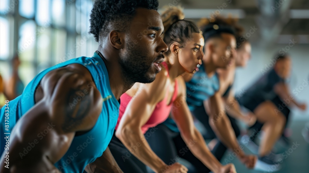 Group of Athletes Engaging in Intense Indoor Workout Session