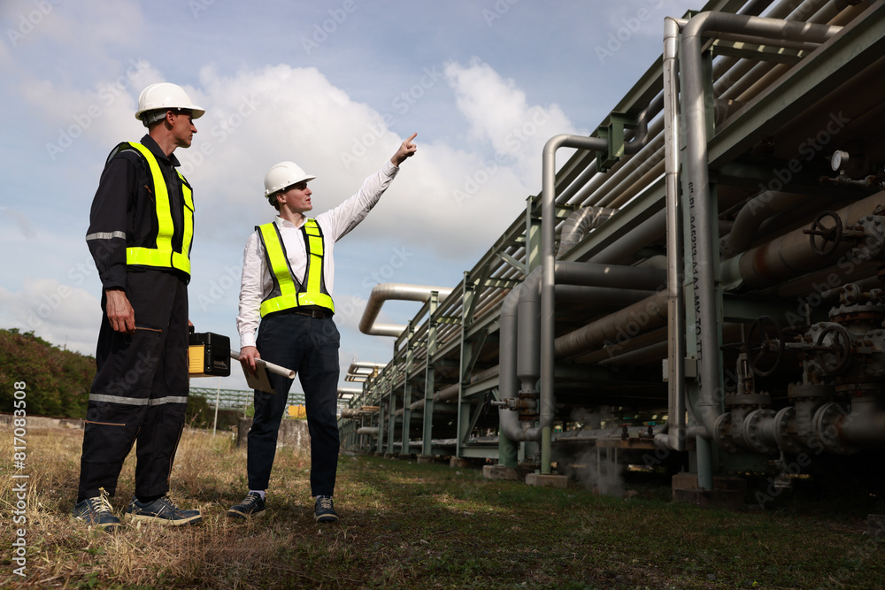 custom made wallpaper toronto digitalConstruction engineers supervising the project's progress for the piping system stand on the new refinery factory to the project manager