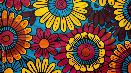 abstract floral background with yellow and red flowers on a blue background