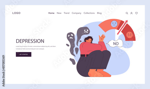 Post traumatic stress disorder web banner or landing page. Woman suffering