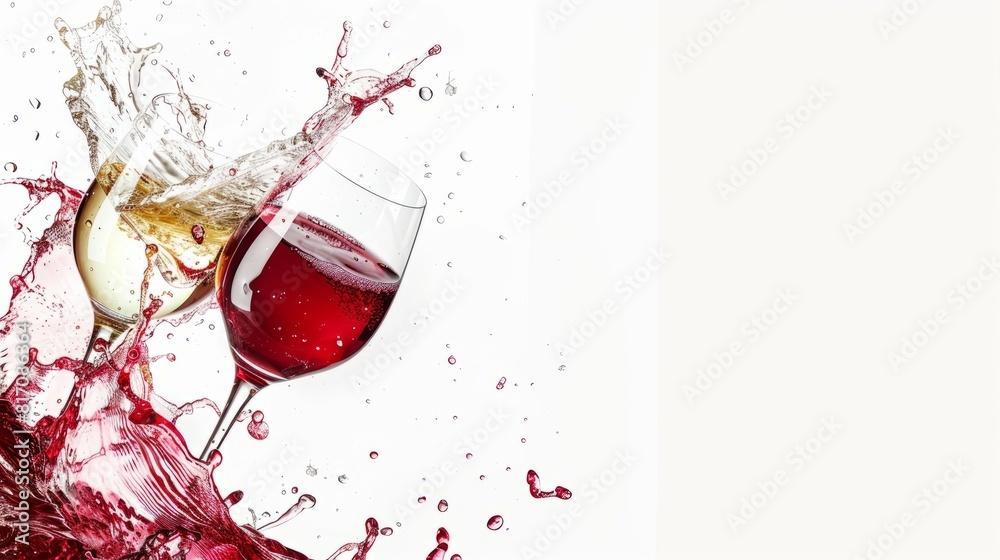 Fototapeta premium Red and white wine splash with copy space