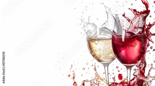 Red and white wine splash with copy space photo