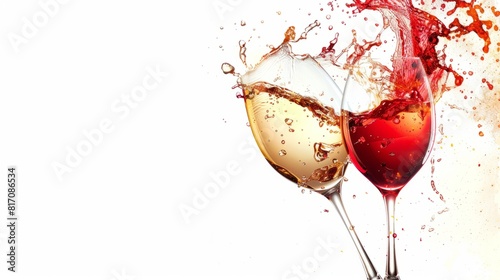 Red and white wine splash with copy space photo