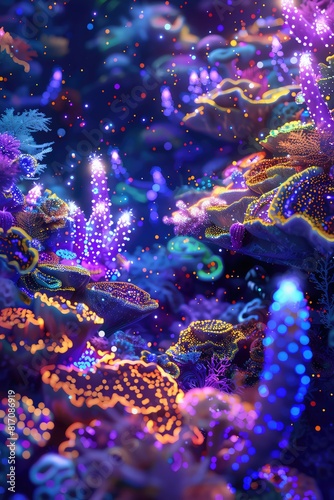 Tilted angle view of a vibrant underwater fantasy world