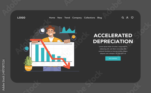 Amortization and depreciation dark or night mode web, landing