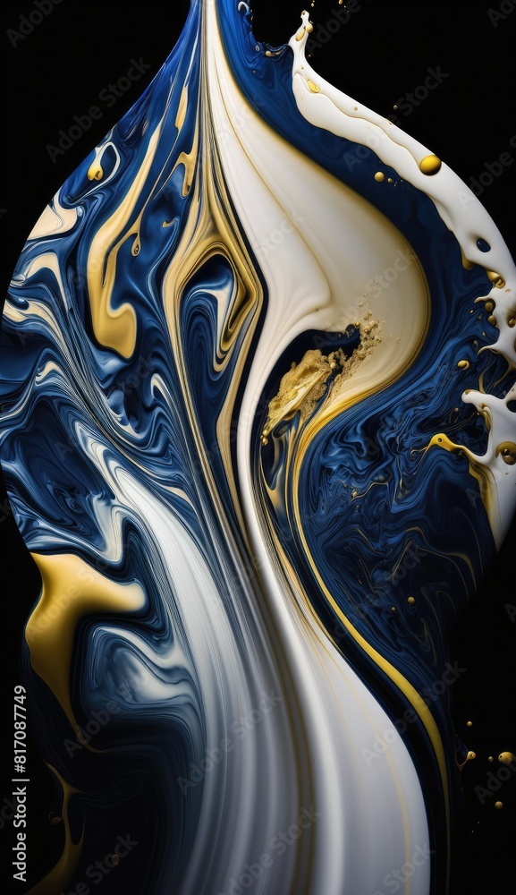 abstract background, dark blue, white and gold acrylic liquid artistic paints.Generative AI abstract background, dark blue, white and gold acrylic liquid artistic paints.Generative AI