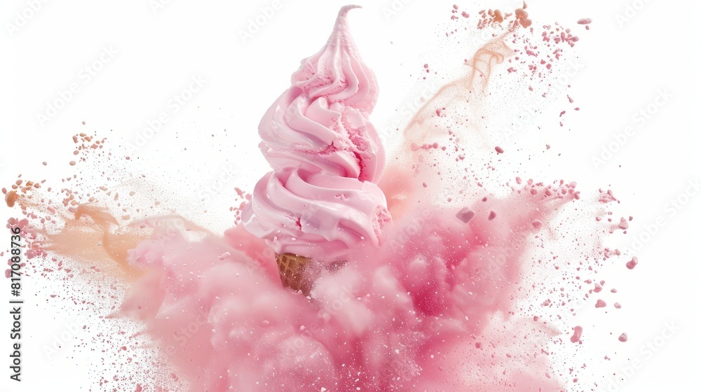 Ice cream scoop ball with fruits toppings on white background cutout. Delicious ice cream isolated on white background. Ice cream scoop ball with fruits toppings on white background cutout. Delicious ice cream isolated on white background.