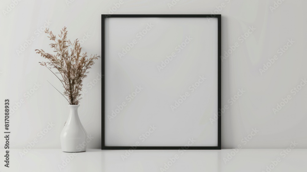 black frame on white wall mock up AI generated black frame on white wall mock up AI generated
