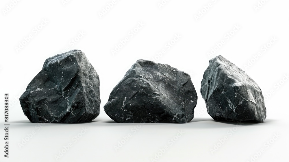 Dance of Shadows: A Group of Obsidian Rocks on a Blank Canvas Dance of Shadows: A Group of Obsidian Rocks on a Blank Canvas