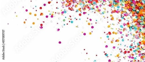 White background with colorful confetti border on the right side, creating an elegant and festive atmosphere for birthday or celebration cards Generative AI