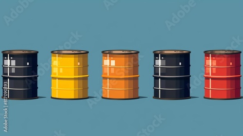 Sparse crude oil barrels flat design side view energy sector theme animation Splitcomplementary color scheme photo