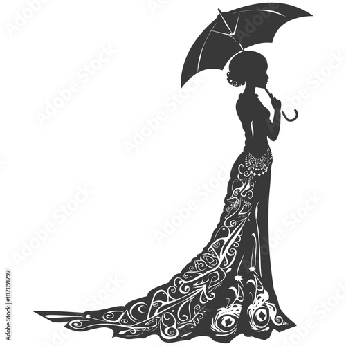 silhouette independent indonesian women wearing kebaya with umbrella black color only photo