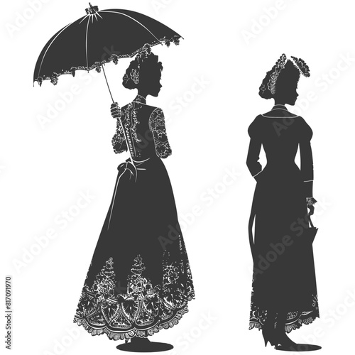 silhouette independent indonesian women wearing kebaya with umbrella black color only