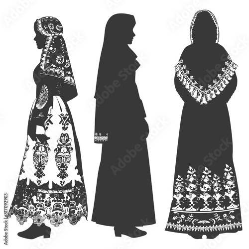 silhouette independent russian women wearing sarafan black color only