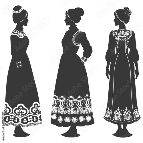 silhouette independent russian women wearing sarafan black color only