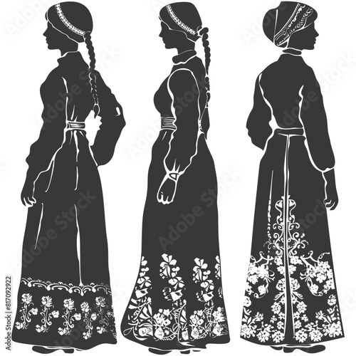 silhouette independent russian women wearing sarafan black color only