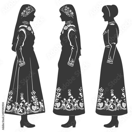 silhouette independent russian women wearing sarafan black color only