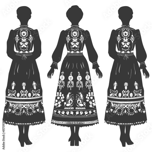 silhouette independent russian women wearing sarafan black color only