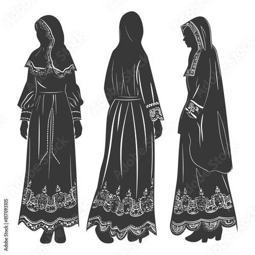 silhouette independent russian women wearing sarafan black color only