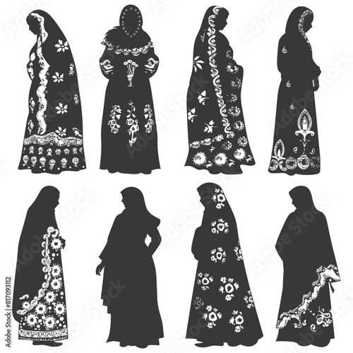 silhouette independent russian women wearing sarafan black color only