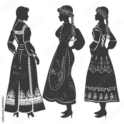 silhouette independent russian women wearing sarafan black color only