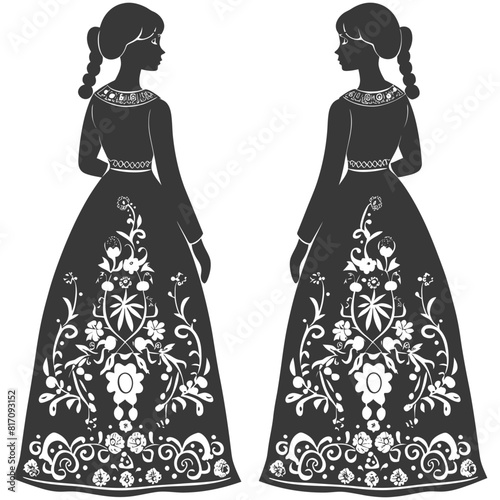 silhouette independent russian women wearing sarafan black color only