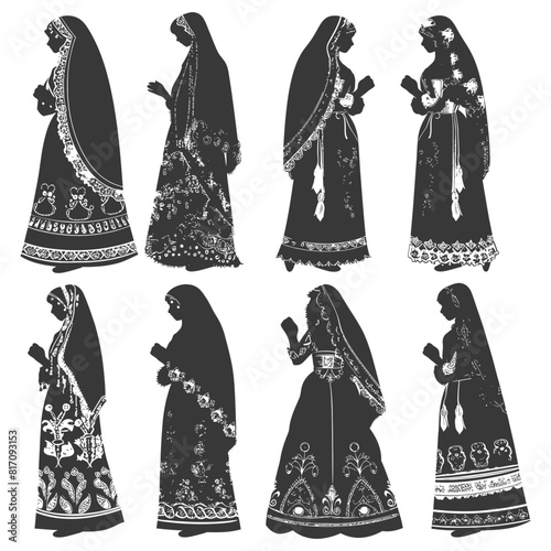 silhouette independent russian women wearing sarafan black color only