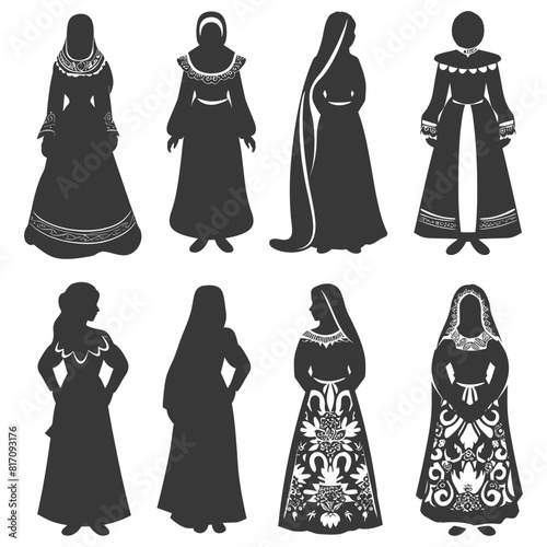 silhouette independent russian women wearing sarafan black color only