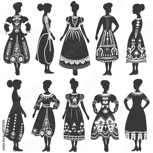 silhouette independent russian women wearing sarafan black color only
