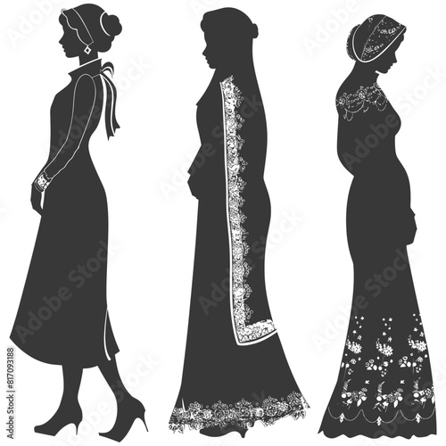 silhouette independent russian women wearing sarafan black color only