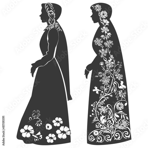 silhouette independent russian women wearing sarafan black color only