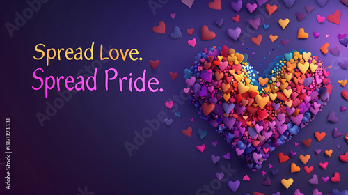 A social media banner design featuring a heart shape composed of multiple rainbow flags. with text 