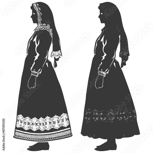 silhouette independent russian women wearing sarafan black color only