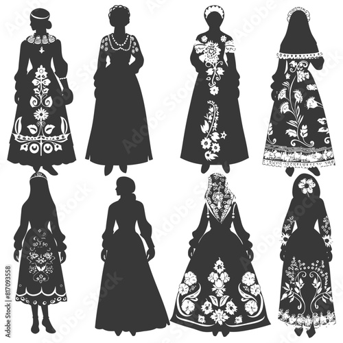 silhouette independent russian women wearing sarafan black color only