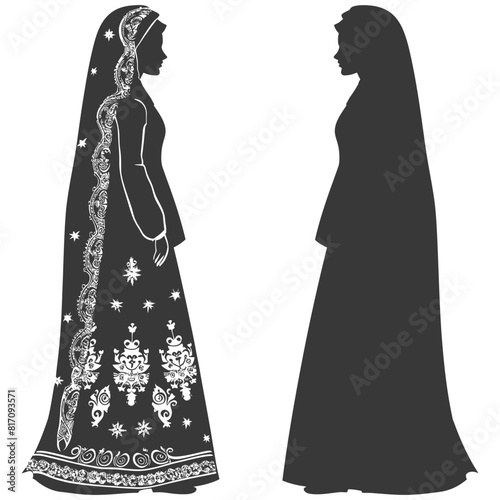 silhouette independent russian women wearing sarafan black color only