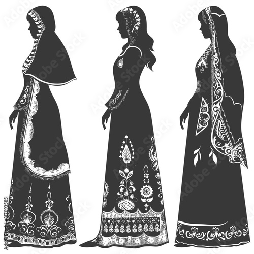 silhouette independent russian women wearing sarafan black color only