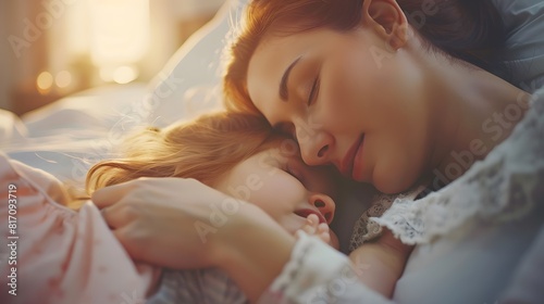 mother wakes up sleeping child daughter girl in the morning